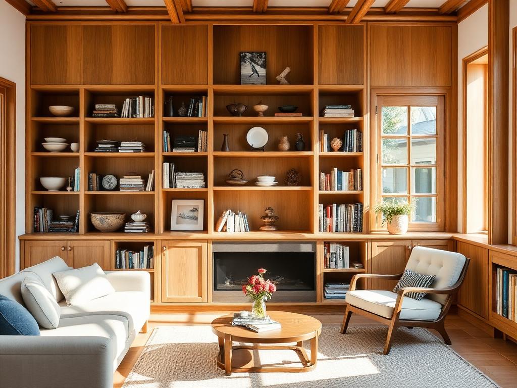 Wohnzimmer-Bibliothek mit Kamin